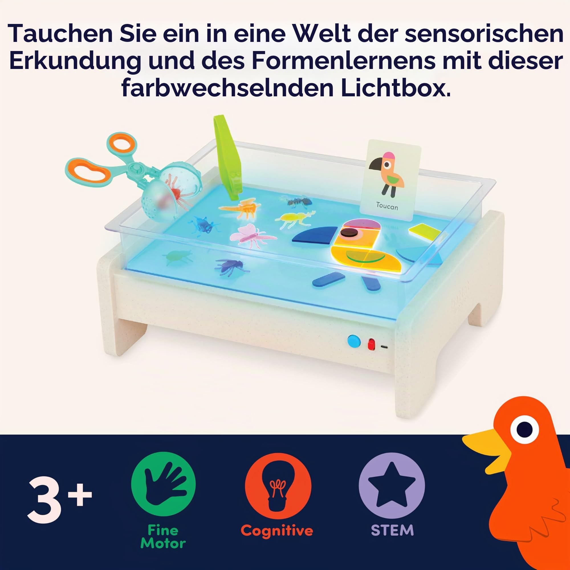 Bright Explorer - Peilsender Lichtkasten - Leuchttisch für Kinder - Sensorische Lichter - Leuchttafel für Kinder - 3 Jahre +