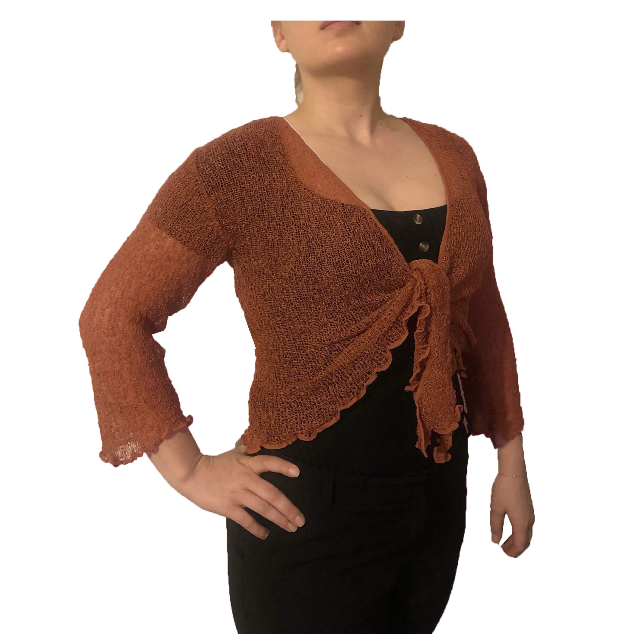 Exclusive Ladies Plain Knitted Cropped TIE UP Bolero Shrug TOP - Massive FIT (Rust)