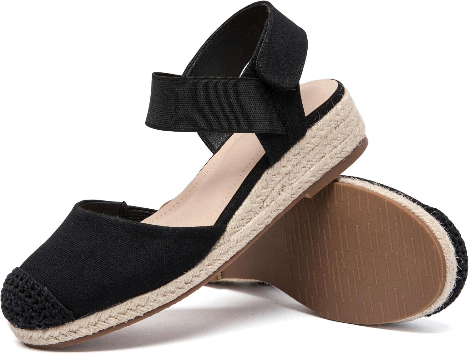 Veittes Women's Platform Wedge Heel Espadrille Sandals,Hook-and-Loop Closure with Elastic Ankle Strap, lightweight Rubber Sole, Comfortable Insole, Close-Toe Casual Summer Sandals - Image 2