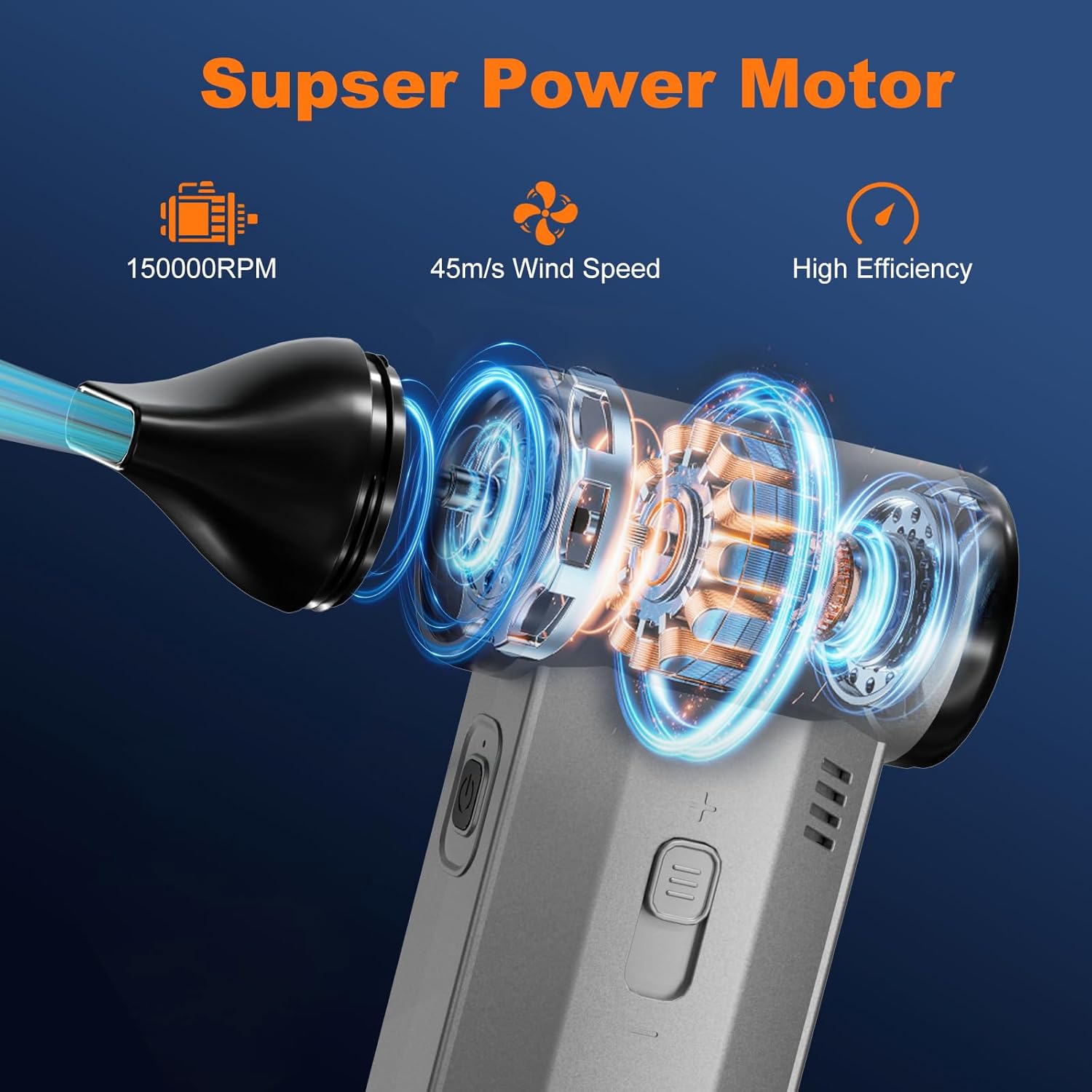 Buyounger 2-in-1 Air Duster-200000RPM Super Power Electric Duster with 8000mAh Battery, Continuously Adjustable Speed Cordless Air Duster Rechargeable for PC Keyboard, Car, Home, and Outdoor
