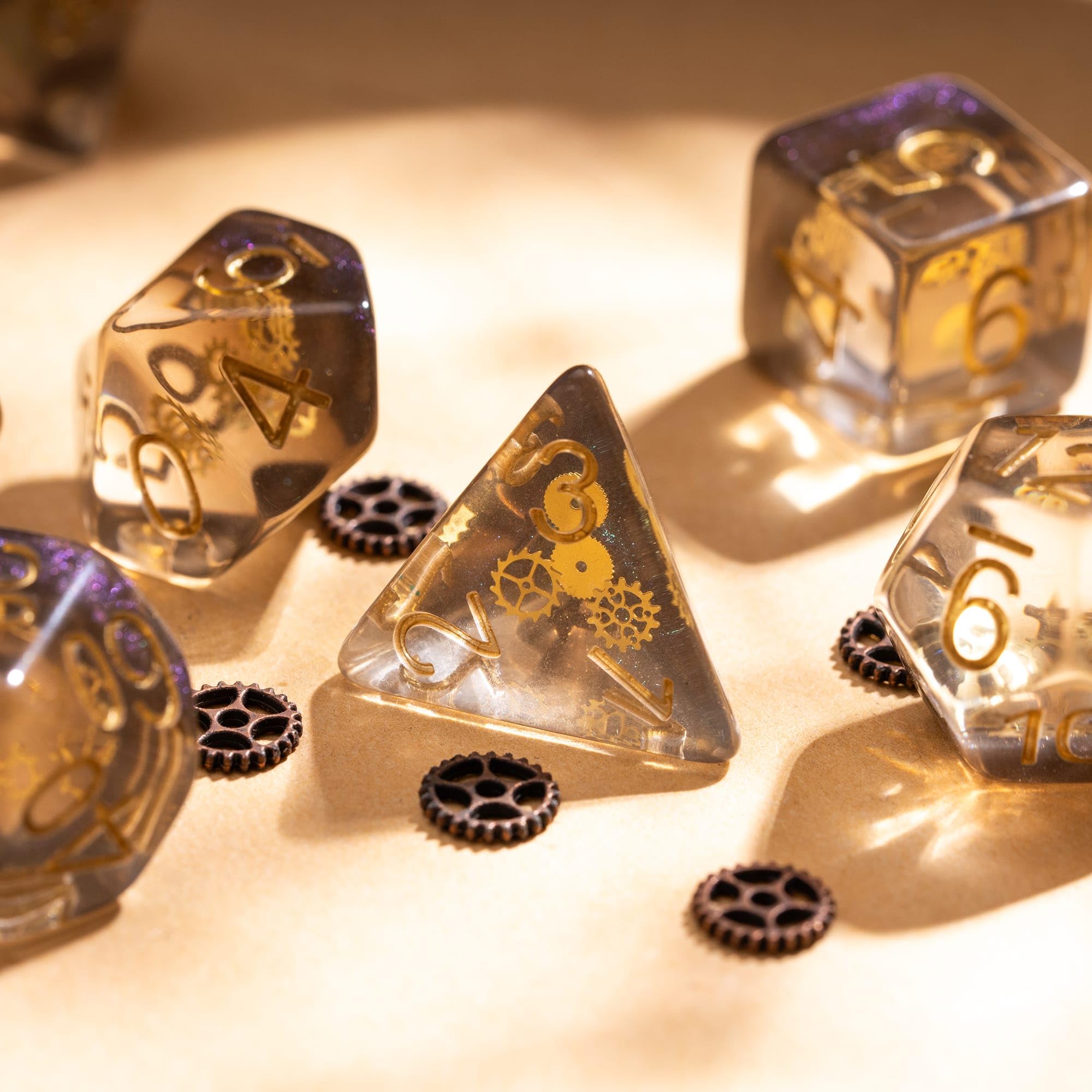 cusdie Set di 7 dadi poliedrici con ingranaggi, per giochi di ruolo, Dungeons and Dragons, D&D (galassia)