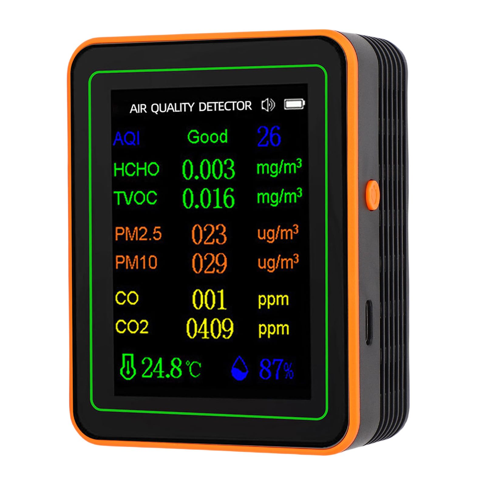 Eujgoov Rilevatore di qualità dell'aria, Materiale ABS, Tester della qualità dell'aria Interna per Casa e Ufficio, Misure PM2,5, PM10, TVOC, HCHO con Display a Colori (#1)
