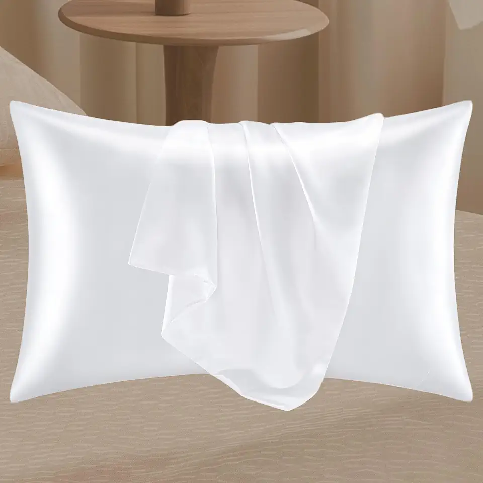 Conjunto de 2 fronhas de cetim sedoso padrão 50 x 76 cm - fronha branca com zíper para dormir suavemente