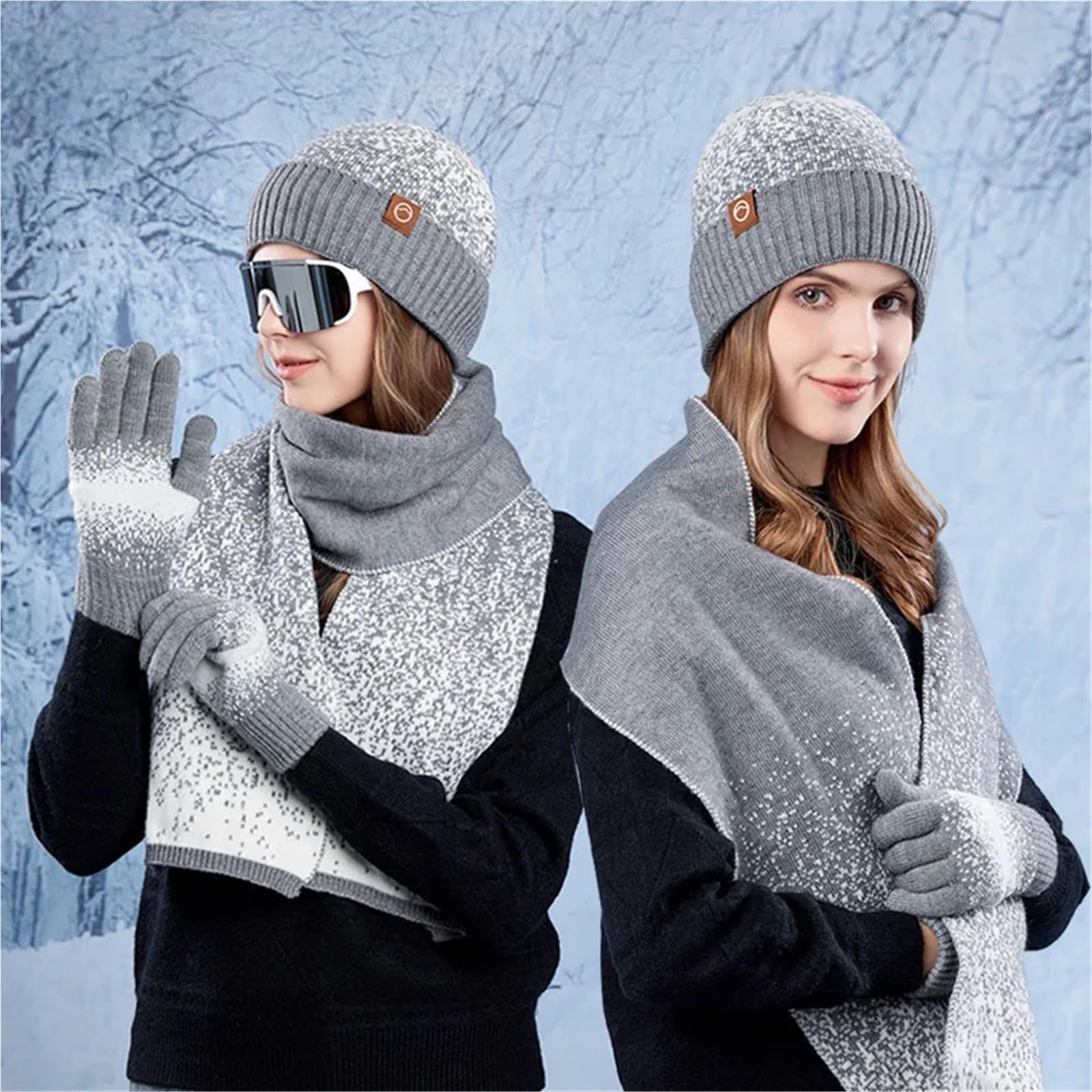 Damen WinteSet Mütze Schal Handschuhe Wintermütze, Handschuhe und Schal-Set for Damen Herren – kältebeständige, warme Outdoor-Mützen mit Samtohren
