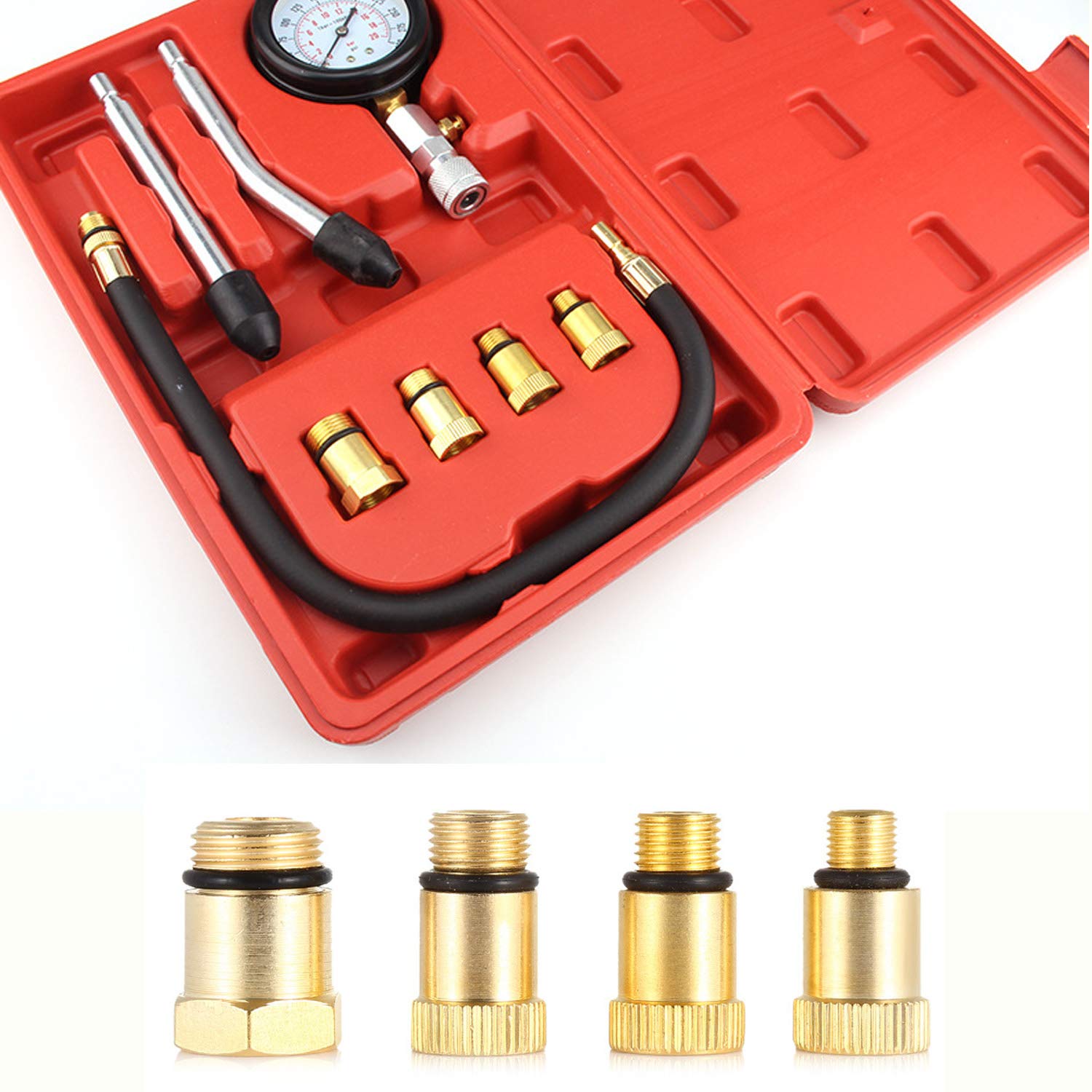 Kit Tester Compressione Motore - 0-300 Psi - Con Adattatori M10 M12 M14 M18 - Per Auto - Foto 3