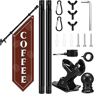 Jetec Coffee Feather Flag Kit, 11.8 x 40.9 Inch Double Sided Coffee Business Advertising Wall Mounted Flag with Flagpole Kit Metal Bracket, Cafe Hanging Banner Outdoor for Retailers Shops Events