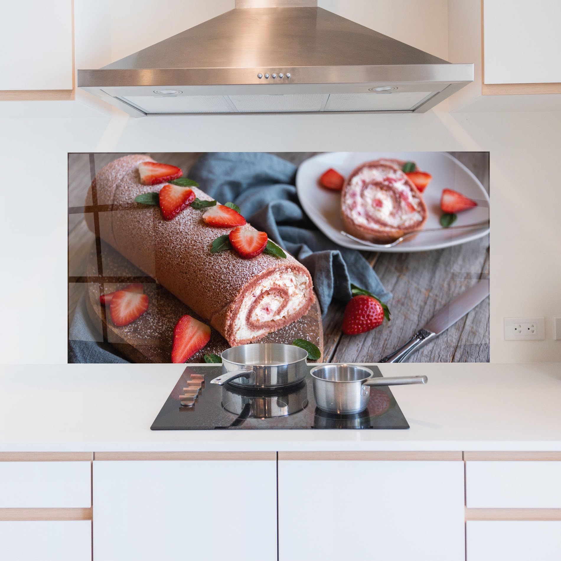 ARTHUB® Panel de Vidrio para Cocina 60x150 cm, 4mm Vidrio Templado | Protección contra Salpicaduras, Protección contra Salpicaduras para Cocina, Alimentos, Strawberry Cake
