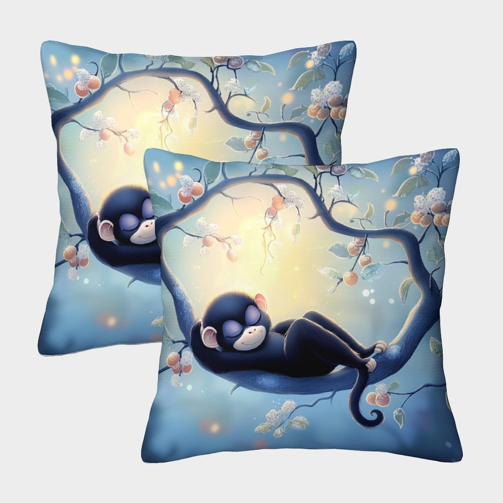 kaiyun 2 Pack Monkey Sleeping In,Cartoon Pattern Pillow Case Home Decoration Sofa Cushion Cover 40x40cm