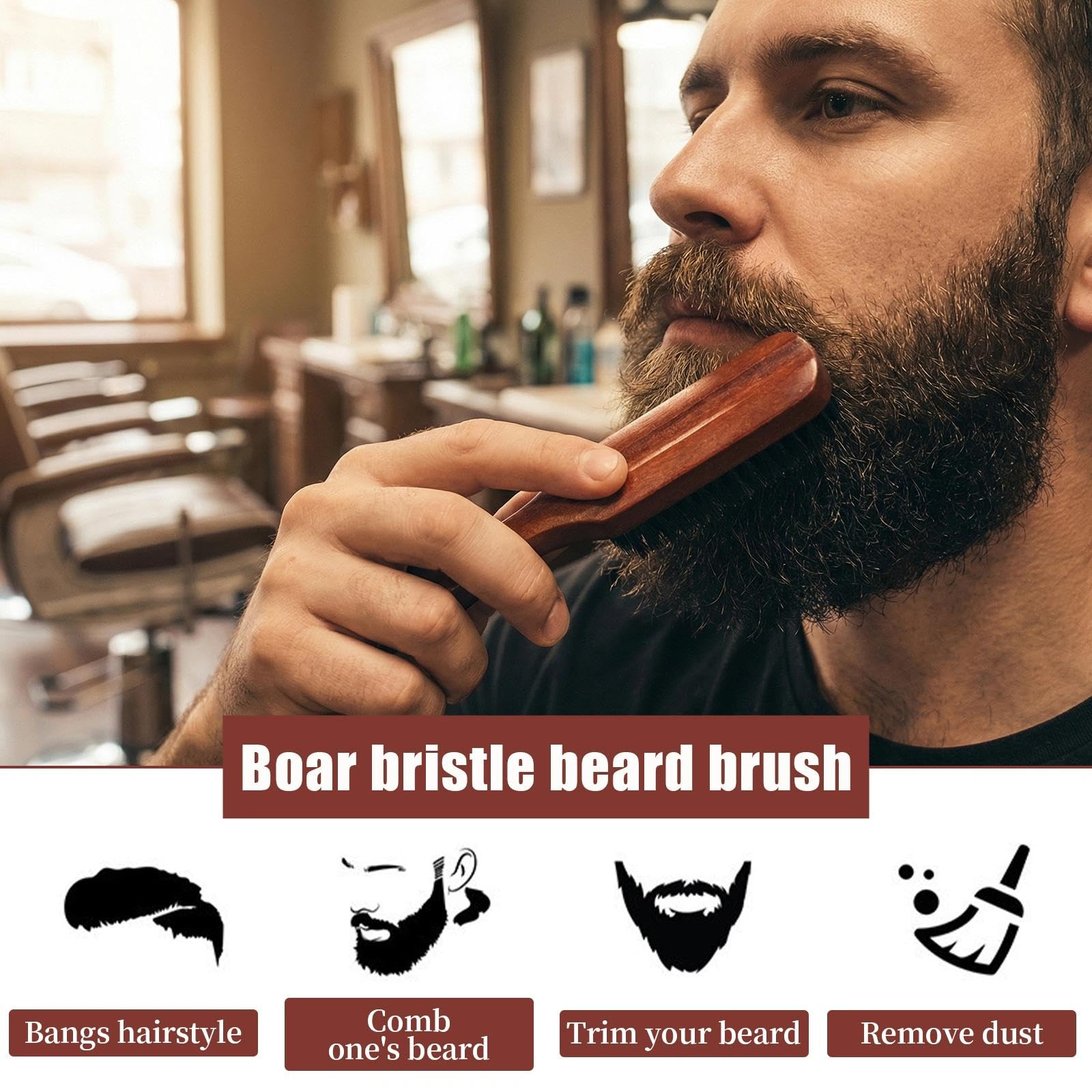 Spazzola Setole Cinghiale Spazzola Barba Uomo Pettine Barba Regali Uomo per Capelli Lisci Spazzolo la Cura di Baffi Spessa Grossolana e Riccia Cura e Styling Quotidiana
