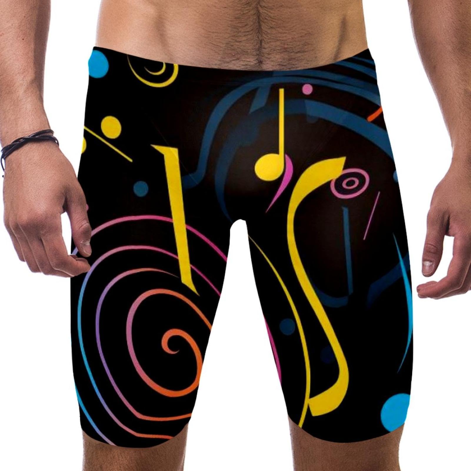 Colorful Music Notes Swimsuit for Men & Boys,Competition Lap Swim Suit, Square Leg Endurance Training