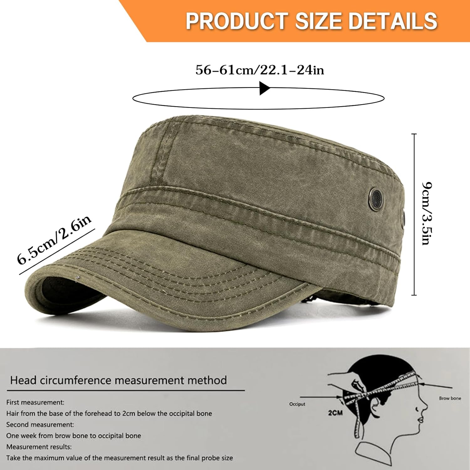Malaxlx Military Cadet Army Cap for Men Women – Washed Cotton Vintage Adjustable Flat Top Hat - Image 7