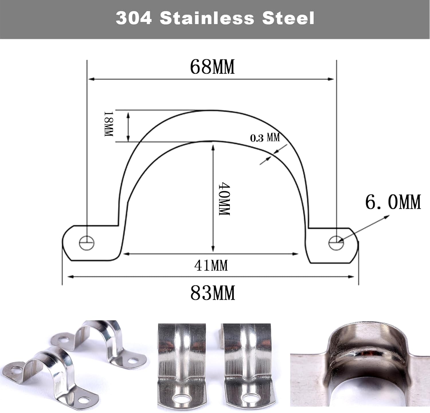30 Pack M40 (1-1/2") Stainless Steel Rigid Pipe Strap, Heavy Duty Pipe Fasten Holder, with 2 Holes Cable U Bracket Clamp Hanger (1.57")