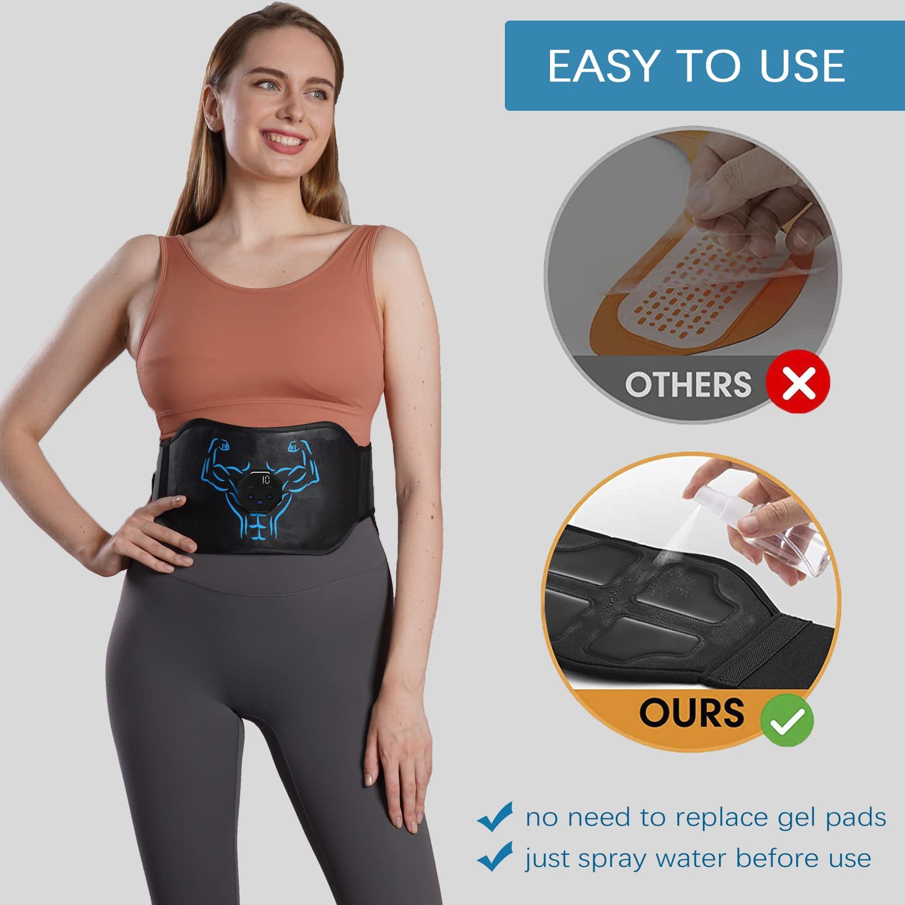 Electronic Muscle Stimulator ABS Stimulator, USB Rechargeable AB Stimulator Muscle Toner, Fitness Waist Belt Home Office Workout Equipment for Men Women