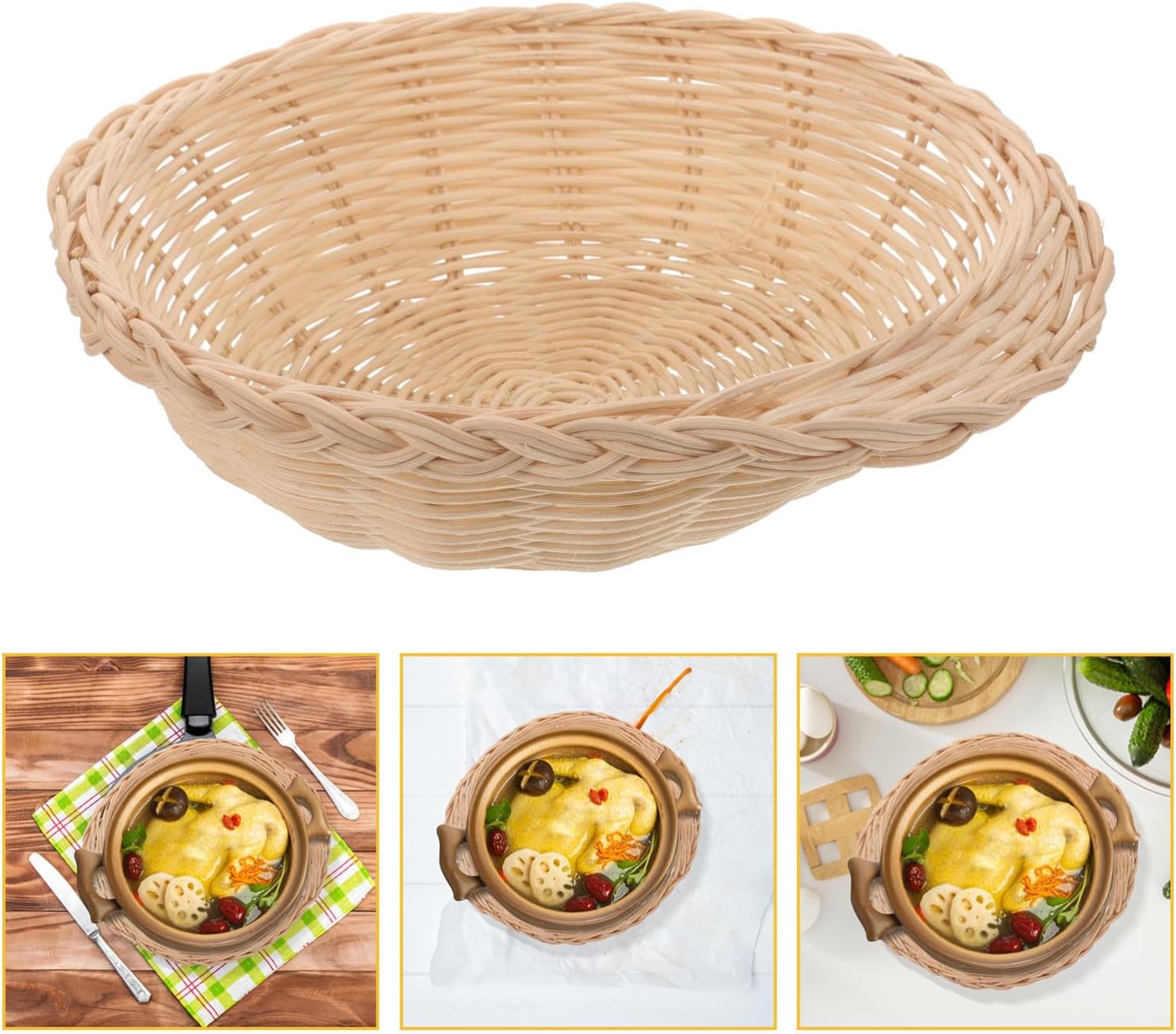 MAGICLULU Woven Rattan Casserole Pot Holder Basket 20cm Heat-Insulated Stone Pot Serving Trivet Kitchen Accessory for Hot Dish Protection