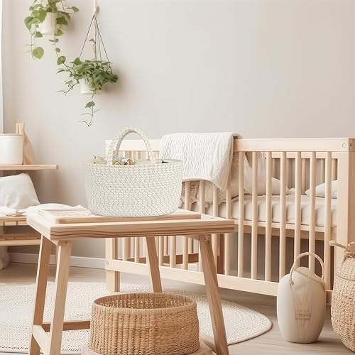 Miniatura 5 de Organizador de pañales de cuerda de algodón, cesta de bebé, almacenamiento de guardería y bolsa portátil para automóvil, ideal para baby shower,