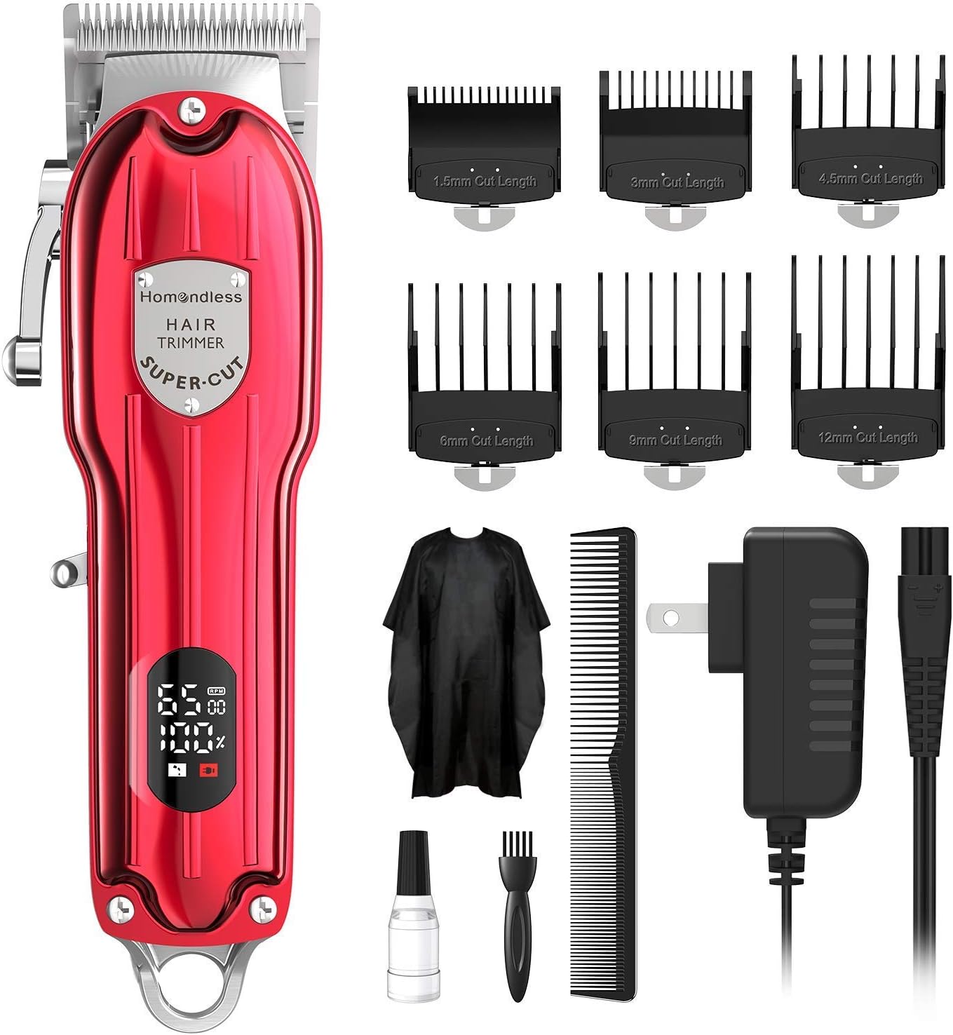 Professional Cordless Hair Clippers, Beard Trimmer Barber Hair Cut Grooming Kit,Zero Gapped Trimmers, Rechargeable Close Cutting T Blade Trimmer for Men Haircutting Kit, Hair Clippers for Men (red)