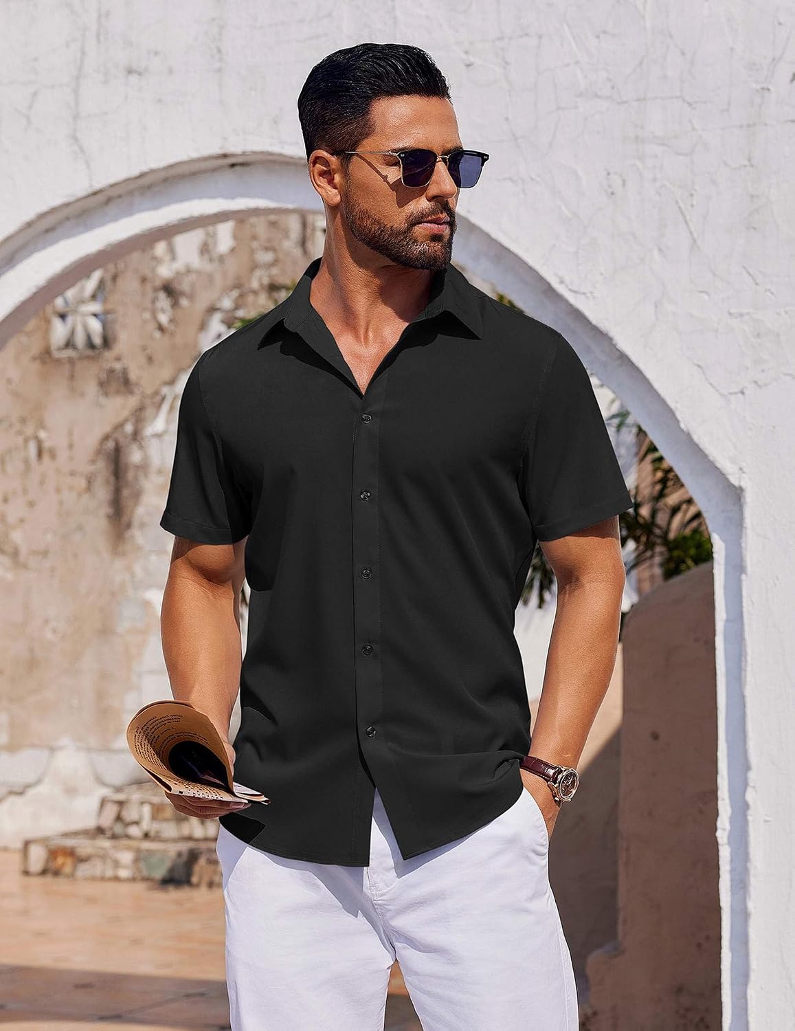 COOFANDY Mens Short Sleeve Button Down Shirts Casual Summer Shirt Untucked Dress Shirts image 2