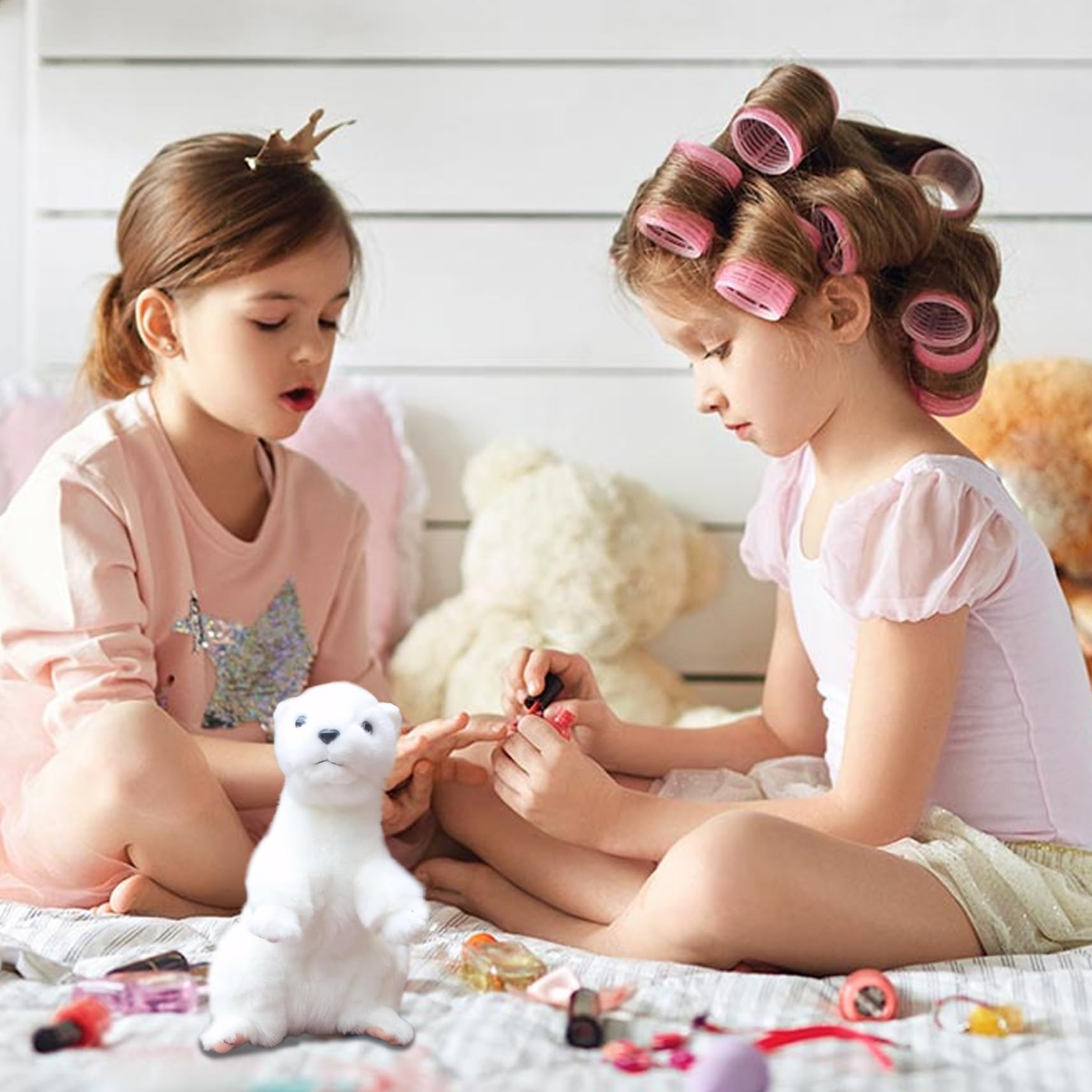 Furetto Peluche, Furetto Peluche, Realistico 8, 6 Pollici Bianco Simpatici Animali, Decorazione Tigre Giocattolo per Bambini Adulti Compleanno e Capodanno
