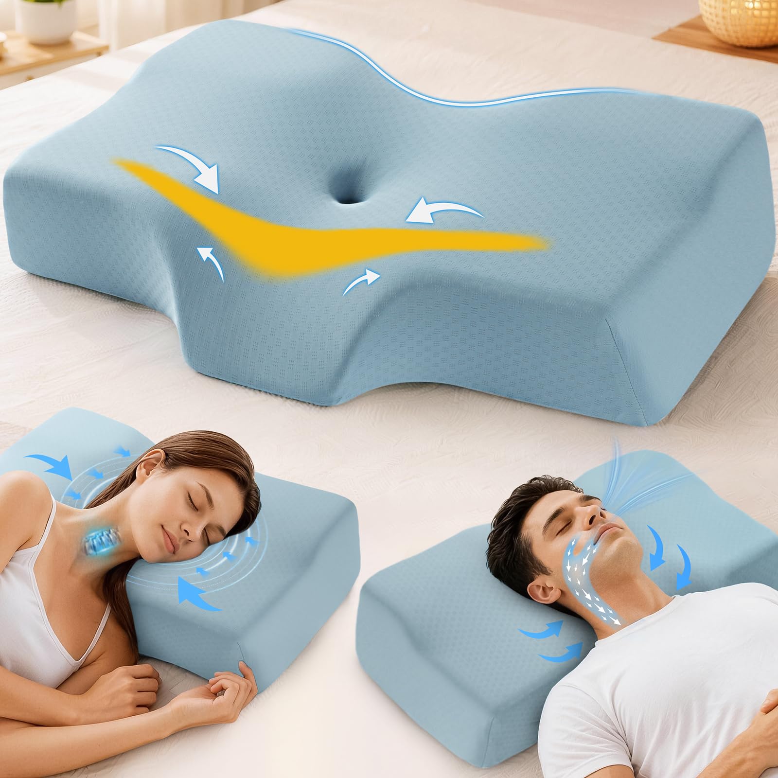 Hydomi Cuscino cervicale in memory foam per dolori al collo e alle spalle, cuscino ortopedico regolabile con design cavo, cuscino da letto con fodera rinfrescante lavabile per chi dorme su fianco