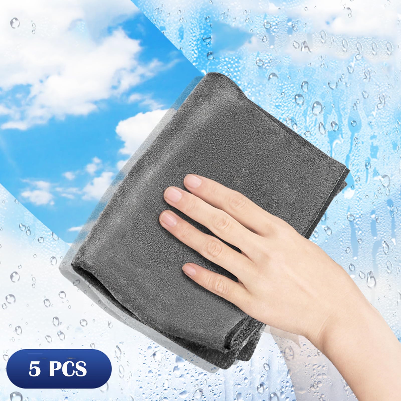Chiffons Magique Microfibre 5 Pièces - Sans Traces, Réutilisables, Pour Vitres, Voiture, Cuisine