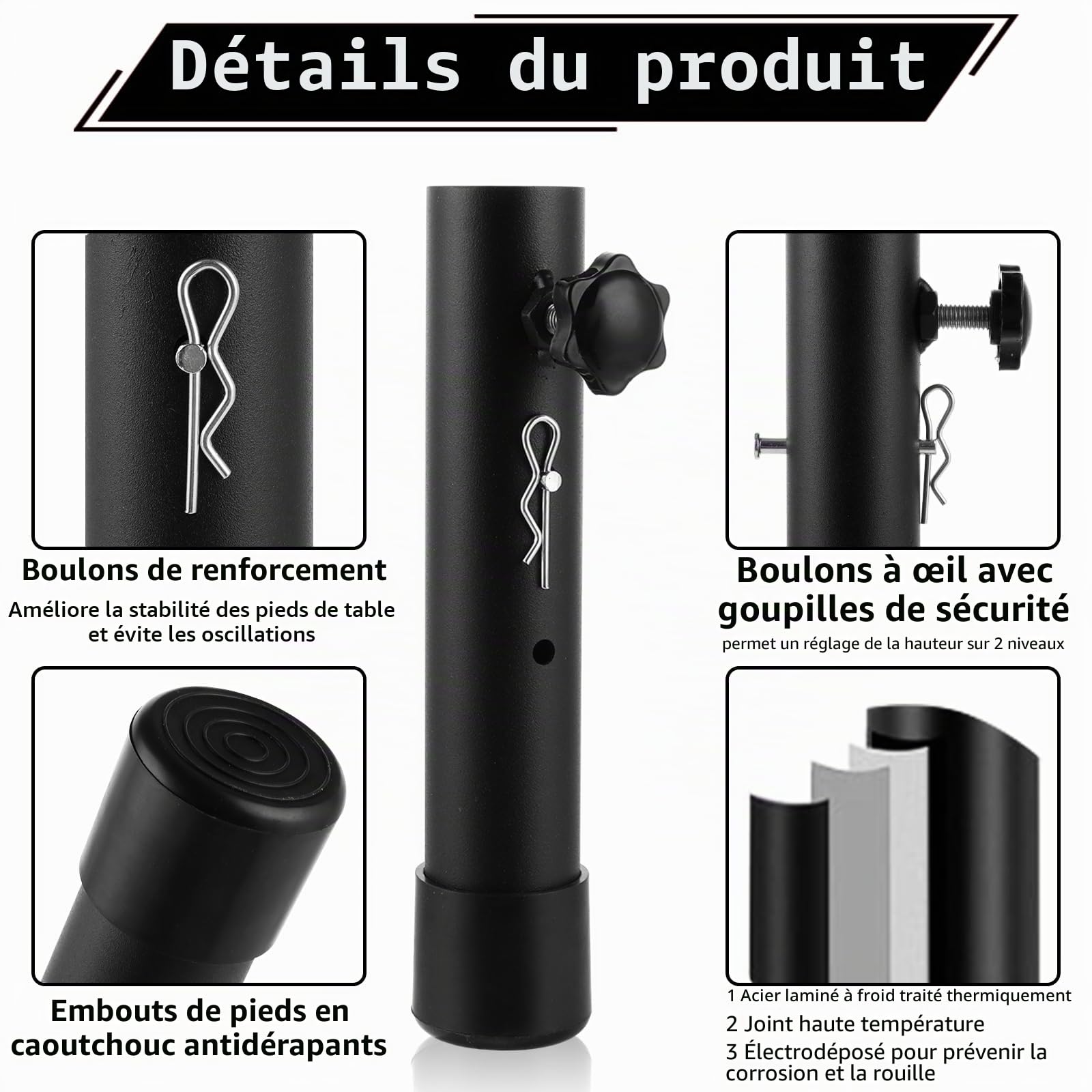 DAJAVE - Lot de 4 rallonges de pieds de table pliables, rehausseurs réglables pour pieds de table incurvés, hauteur réglable jusqu'à 20 cm