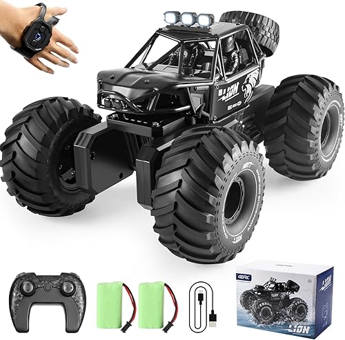 4DRC Y10 - Camión monstruo a control remoto anfibio impermeable, escala 114, faros LED, 2 baterías y control de doble modo, auto de control remoto