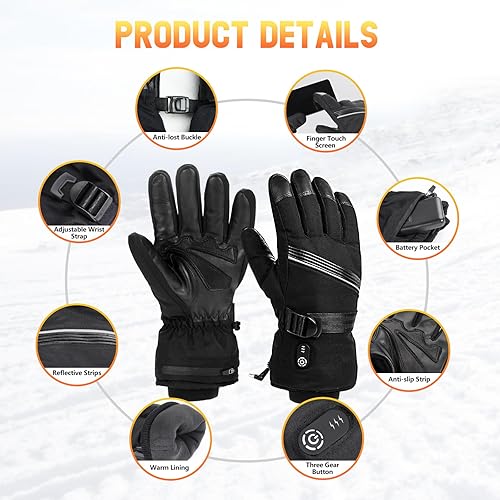 Miniatura 2 de Orealla Guantes térmicos para hombres y mujeres, guantes térmicos eléctricos recargables, guantes cálidos de invierno, impermeables, con sistema