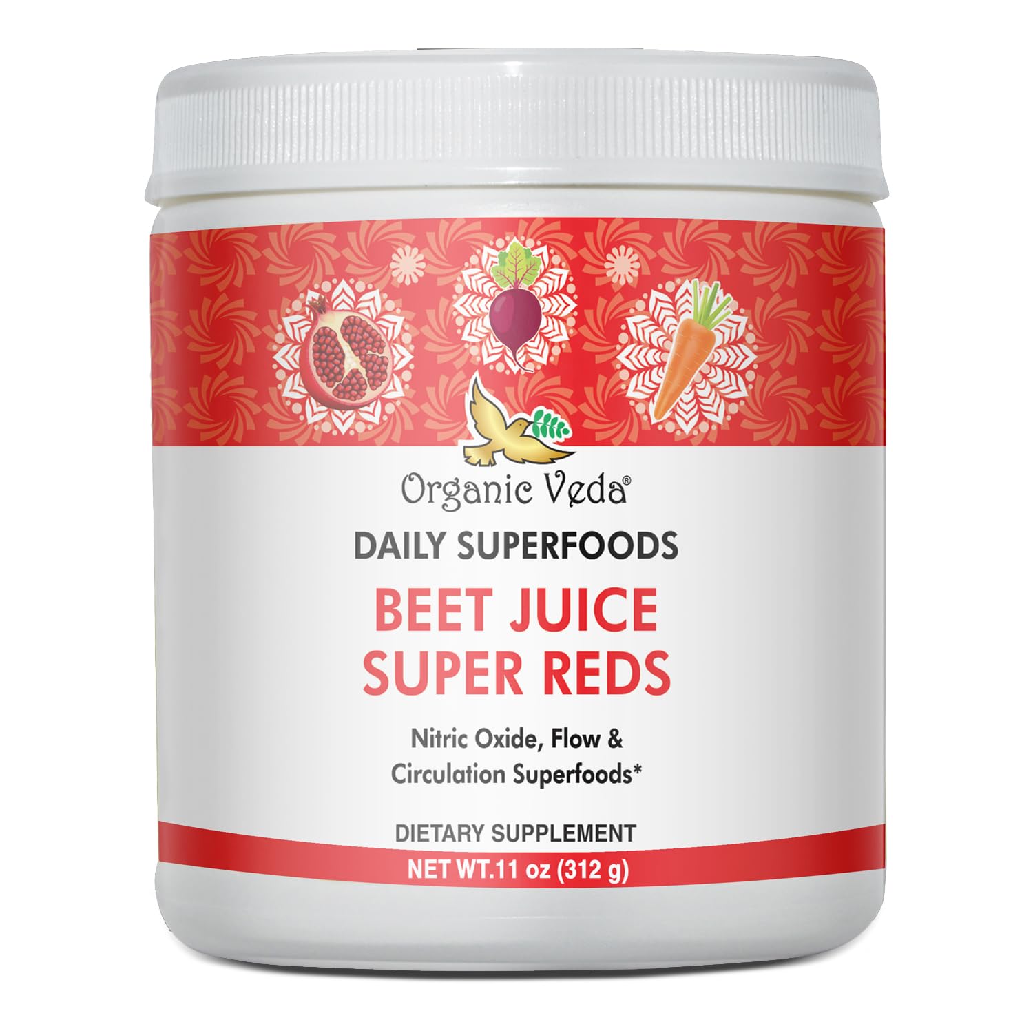 Organic VedaBeet Root Powder Juice Supplement with Superfood Reds - Beet Juice powder with Nitric Oxide to Support Circulation, Energy, Endurance, and Stamina - Vegan, Non-GMO - 11 oz