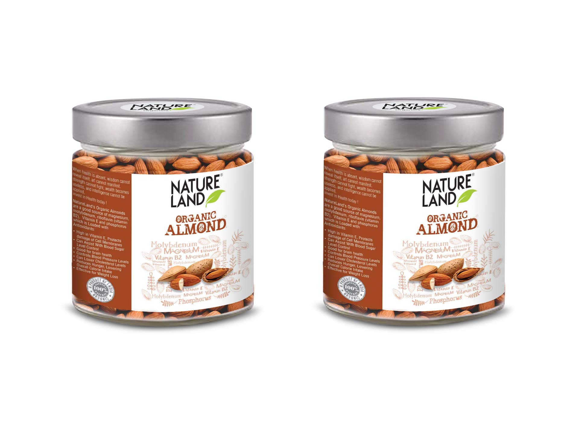 Natureland Organics Almonds 250 gm (Pack of 2) - Total 500 Gm (B07FBLKS3X) Amazon Price History, Amazon Price Tracker