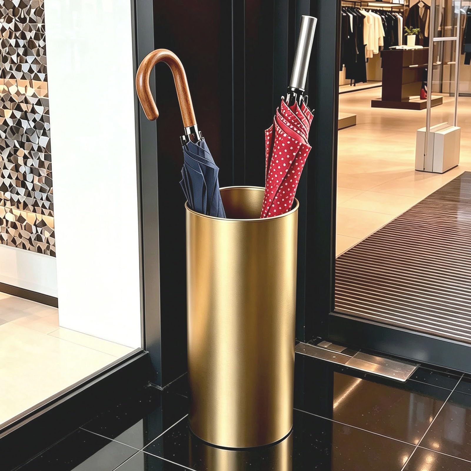 Hamankim Umbrella Stand for Entryway, Smooth White PVC Umbrella Storage Rack, Freestanding Cylindrical Umbrella Holder for Home Apartment Entryway Office Decor(Gold)