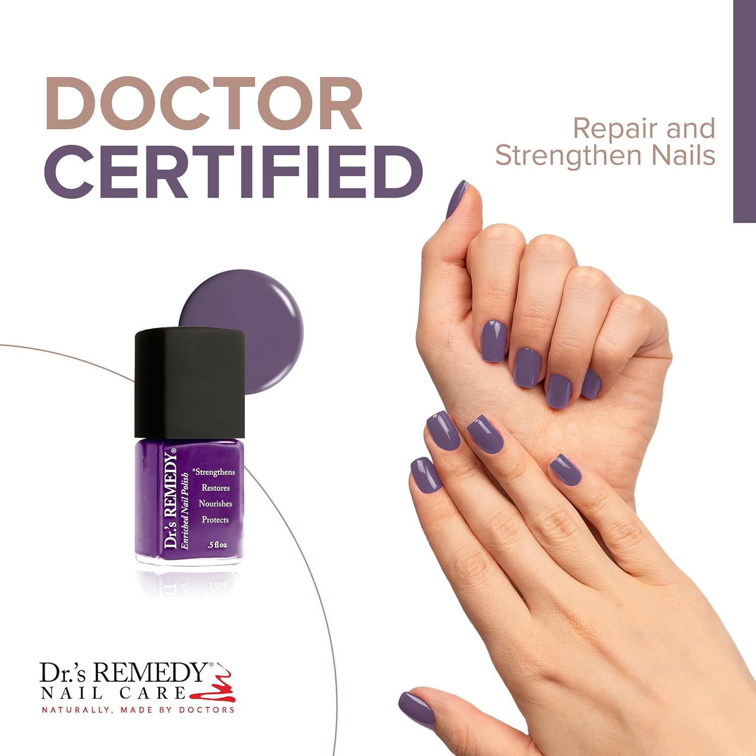 Dr’s Remedy 3 Pack Nail Polish Kit, PURPLE Power, Non Toxic and Organic All Natural Enriched Nail Strengthener - TOTAL Two-in-One/AMITY Amethyst/LYRICAL Lilac