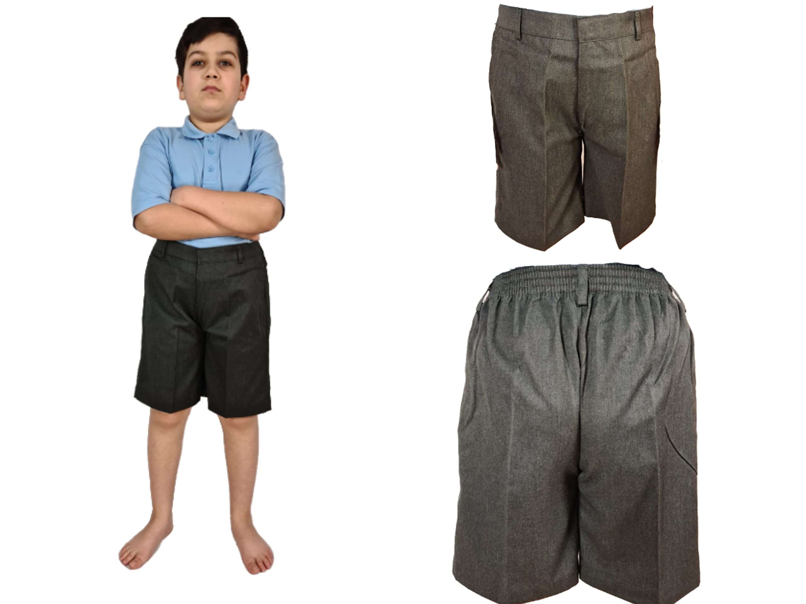 LSU Boy Sturdy Fit School Shorts, Plus Size, Generous Waist Grey Black Summer School Shorts…