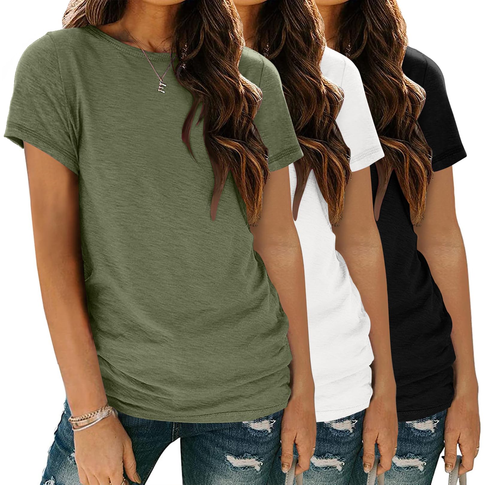 Lot de 3 t-shirts basiques à manches courtes et col rond pour femme