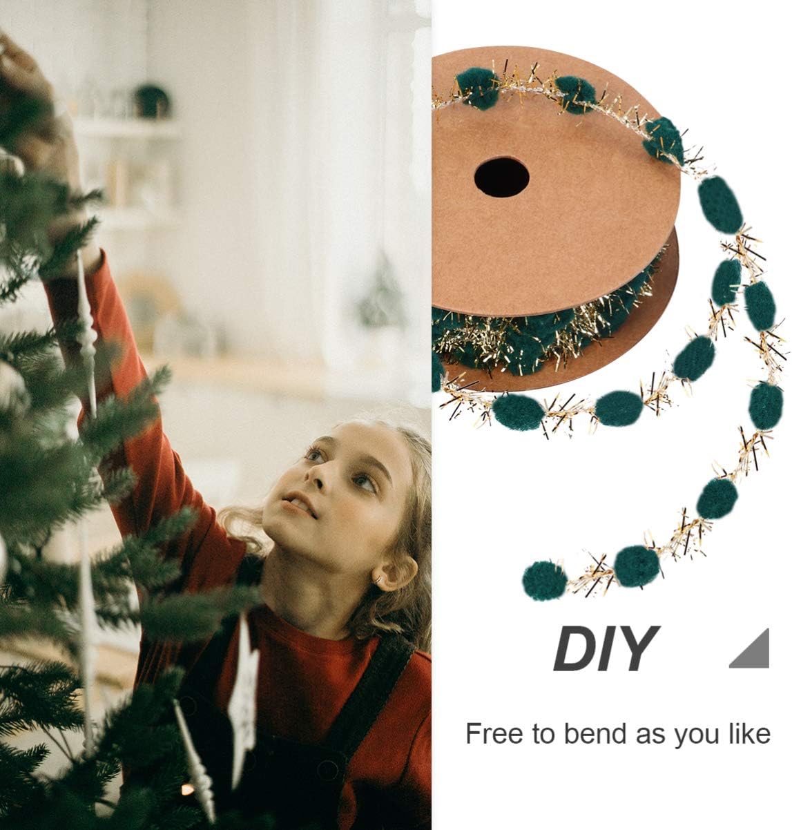BWQPRXNYJ(売店),クリスマスのためのティンセルガーランド、 クリスマスポンポンボールフリンジトリムリボンDIYリボン(Da 【傷つきにくい】