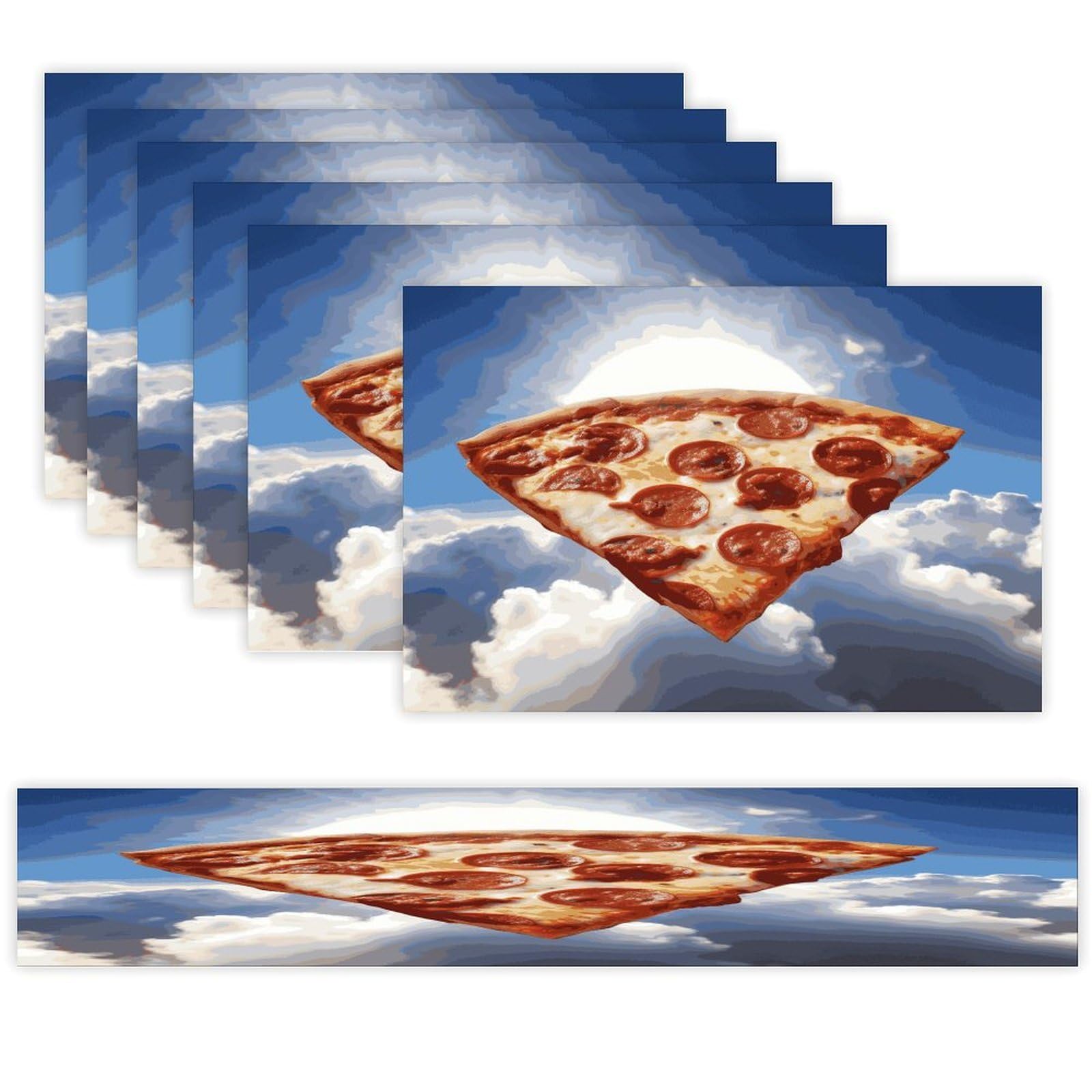 Pizza in The Sky Table Runner and Placemats Set of 6 for Kitchen Washable Table Mats Heat Resistant Place Mats Non-Slip Place Mat Wipeable Placemat(6 Placemats+1 Table Runner)