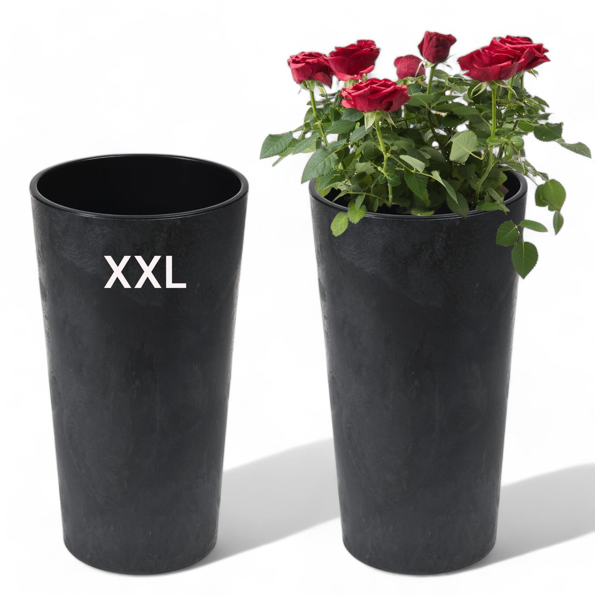 MELTOM Okrągła donica na kwiaty, efekt betonu, z systemem nawadniania, z wyjmowaną wkładką, doniczka na kwiaty (antracytowa, XXL - 75 cm + SYS)