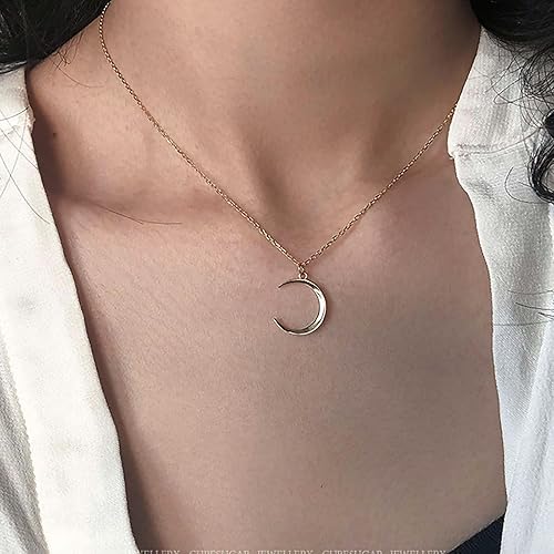 Moon Crescent Pendant Necklace Gold Moon Pendant Necklace Moon Choker Necklace Half Moon Necklace Tiny Moon Chain Necklace Small Crescent Chain Necklace(Gold)