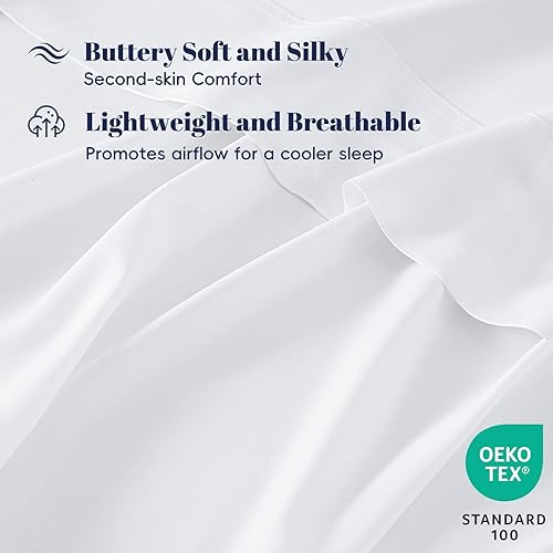 Miniatura 4 de PHF Juego de sábanas refrescantes de 6 piezas, 100% rayón derivado de bambú para los que duermen con calor, banda elástica más ancha y bolsillos de