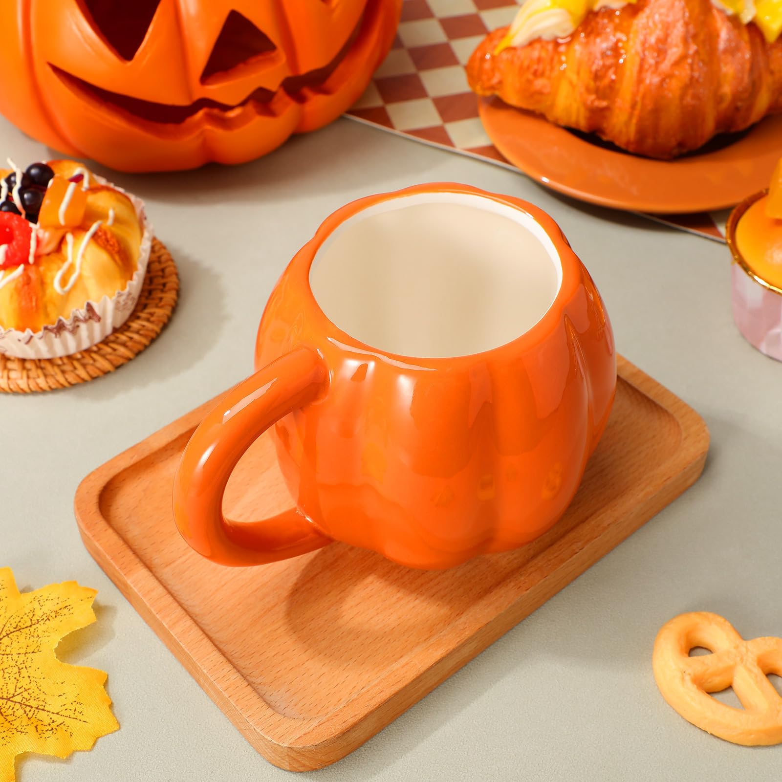 POPETPOP Taza de Cerámica Decorativa 500ml Naranja, Taza de Café Calabaza
