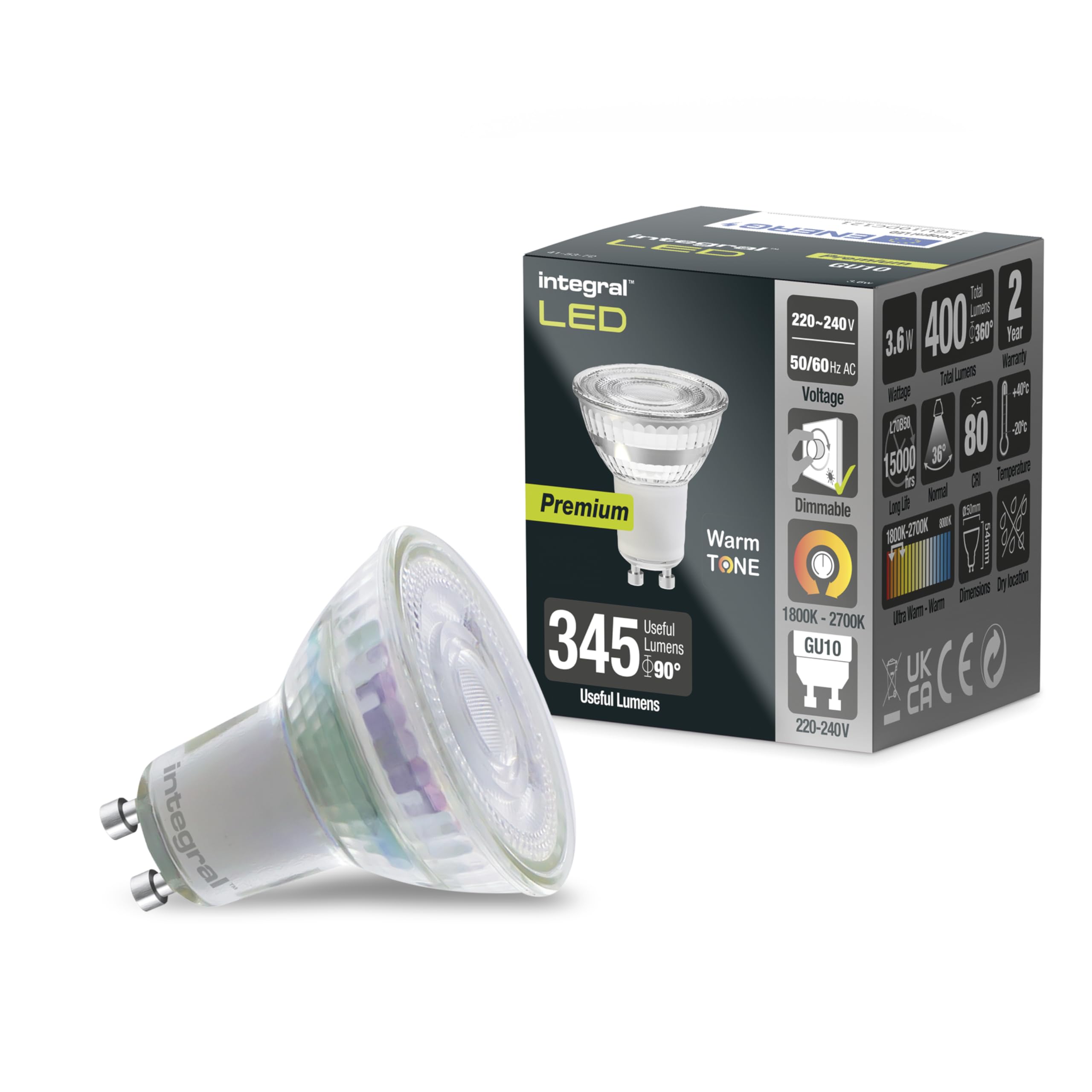 Integral LED WarmTone GU10 Dimmable Lamp, matt White