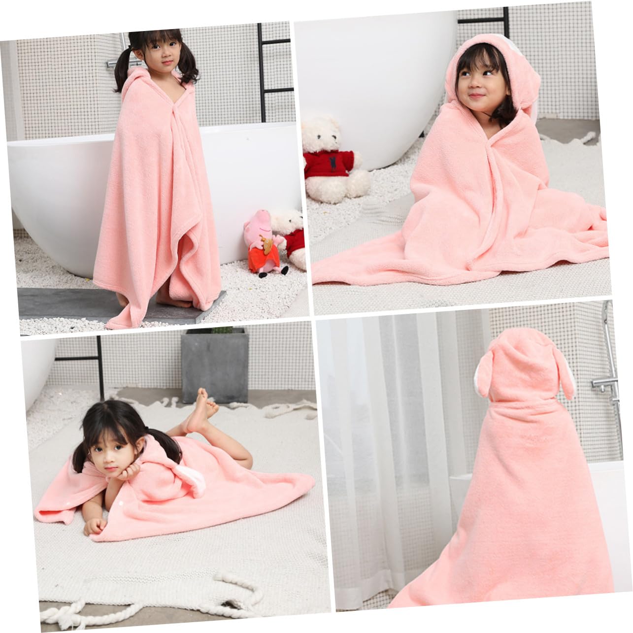 Alipis Toalla de Baño Capucha para Niños de Coral Terciopelo Rosa, Absorbe Agua y Mantiene Cálido Después del Baño o Piscina, Diseño de Conejo Infantil