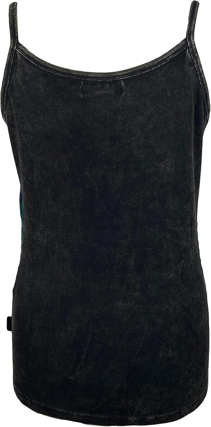 Agan Traders 2026 Winter Women's Knit Stretchy Rib Cotton Boho Gypsy Peace Om Patchwork Spaghetti Strap Top - Image 3