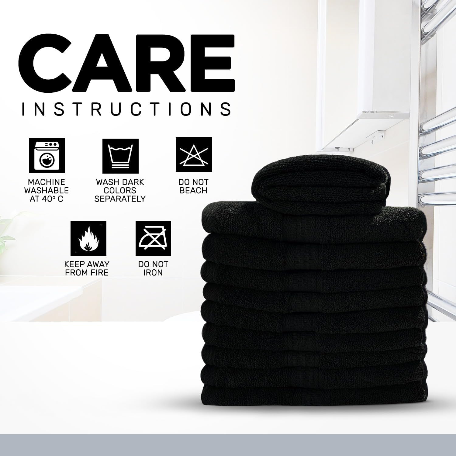 Set di 8 asciugamani da bagno, 600 g/m², 100% spugna, di alta qualità, molto assorbenti, per bagno, doccia, uso quotidiano, lavabile in lavatrice (70 x 140 cm, nero)