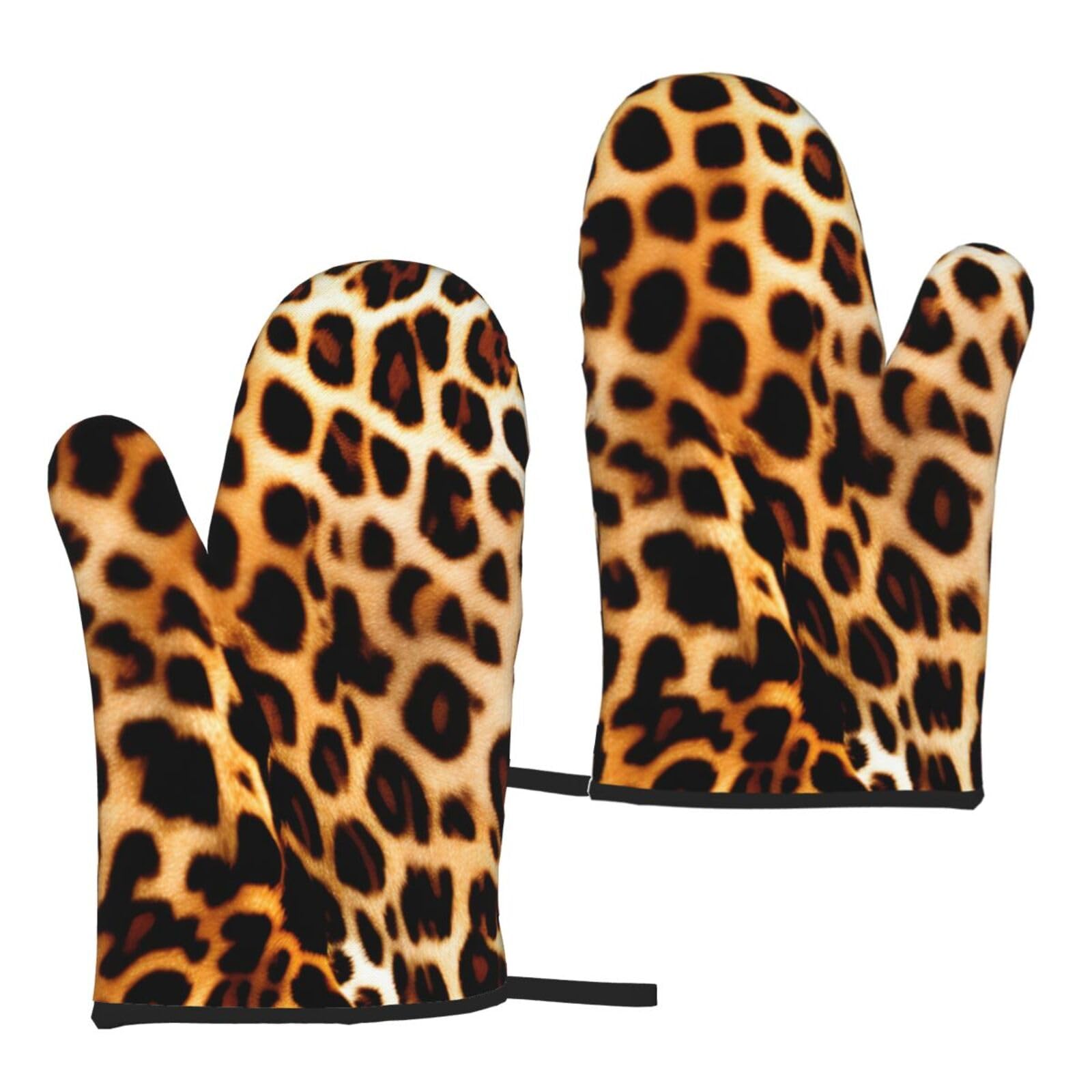 Nimongt Women's Black Leopard Animal Print Print Adults Universal Fit Heat Resistant Oven Gloves Reusable Cooking Outdoor Grilling