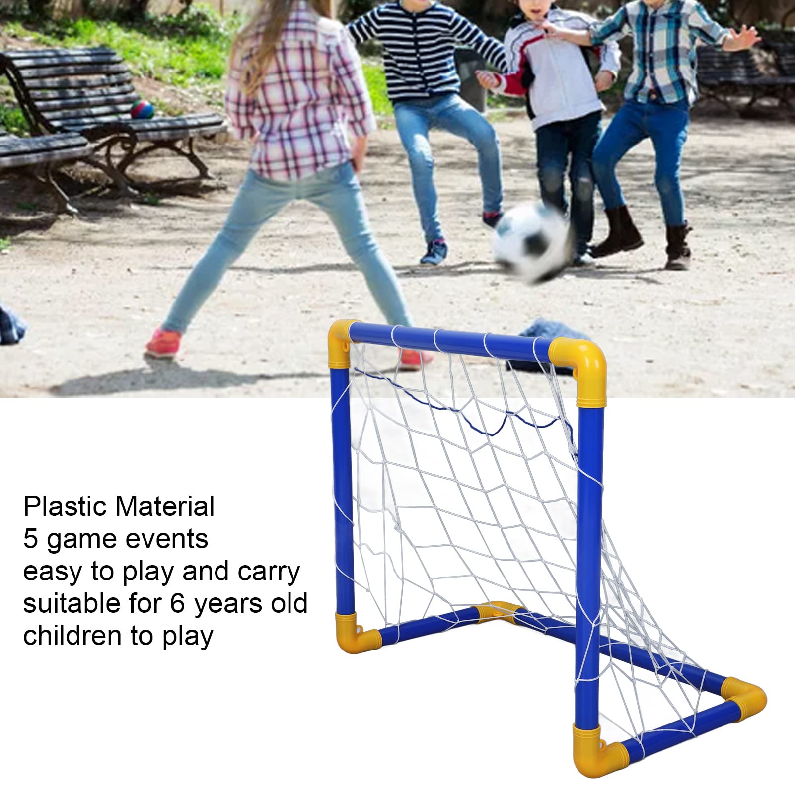Juego de Balones de Fútbol 5 en 1 para Niños, Juguetes para Juegos Deportivos Al Aire con 6 Tubos, 2 Balones de Fútbol, ​​Bomba, Red, Disco Volador, Conos, Anillos, para Niños