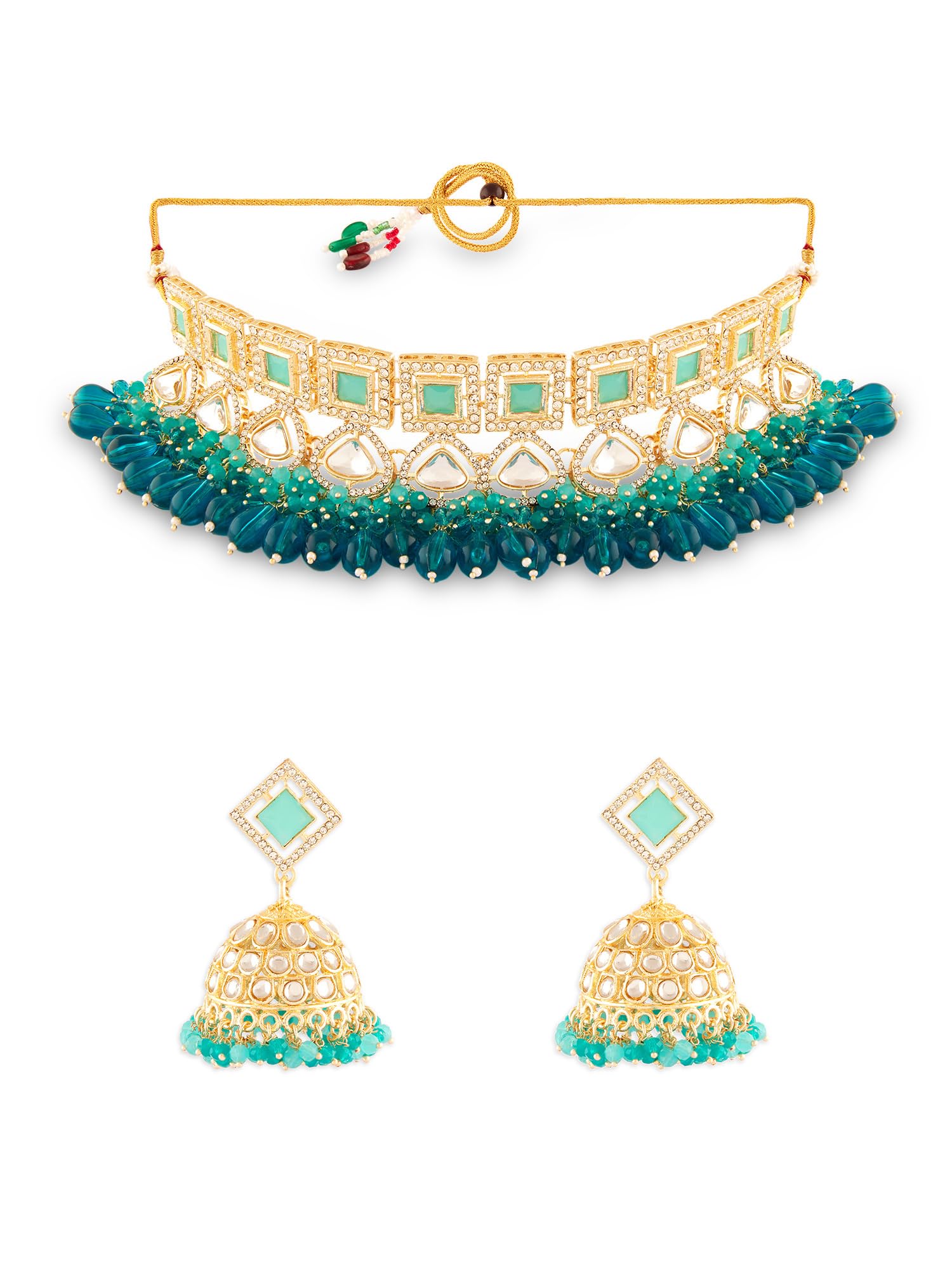 ZAVERI PEARLS Turquoise Mint & Teal Green Cluster Beads Drop Dazzling Austrian Diamonds Choker Necklace & Earring Set For Women-ZPFK18057 (B0D3DBM4W1) Amazon Price History, Amazon Price Tracker