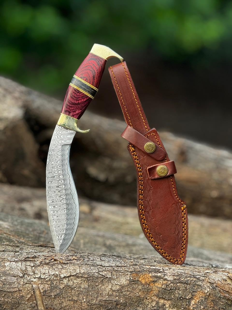 Handmade Damascus Steel Heavy Duty Kukri Knife Sharp Blade, With Leather Sheath Ideal for Hunting, Bushcraft, Survival Kukri knives Chopping, Camping, Outdoor Gift for Men Women - Image 5