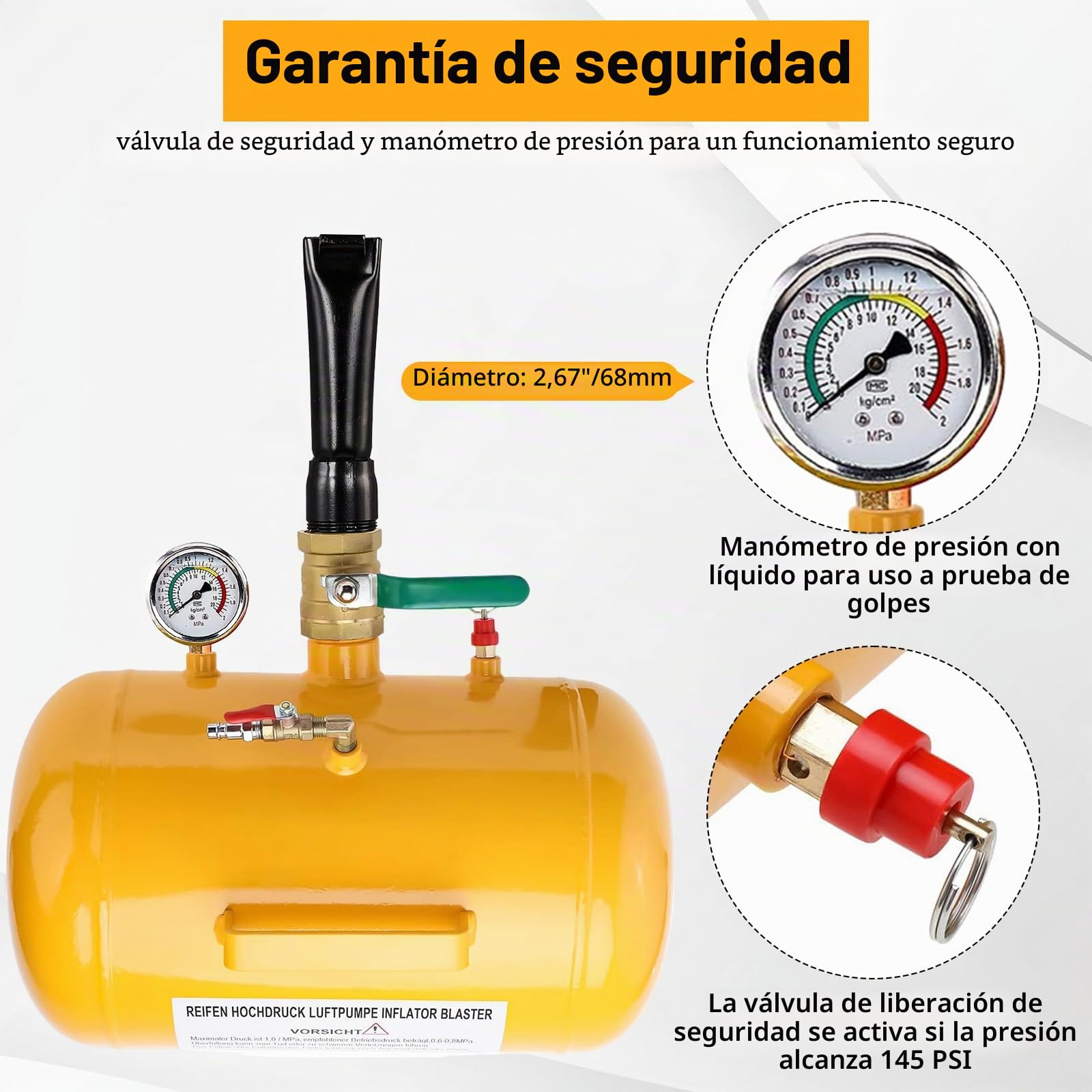 FreeTec 20L neumático inflador de neumáticos Refuerzo de Choque Relleno de Aire Refuerzo de cañón de Aire Ayuda de llenado