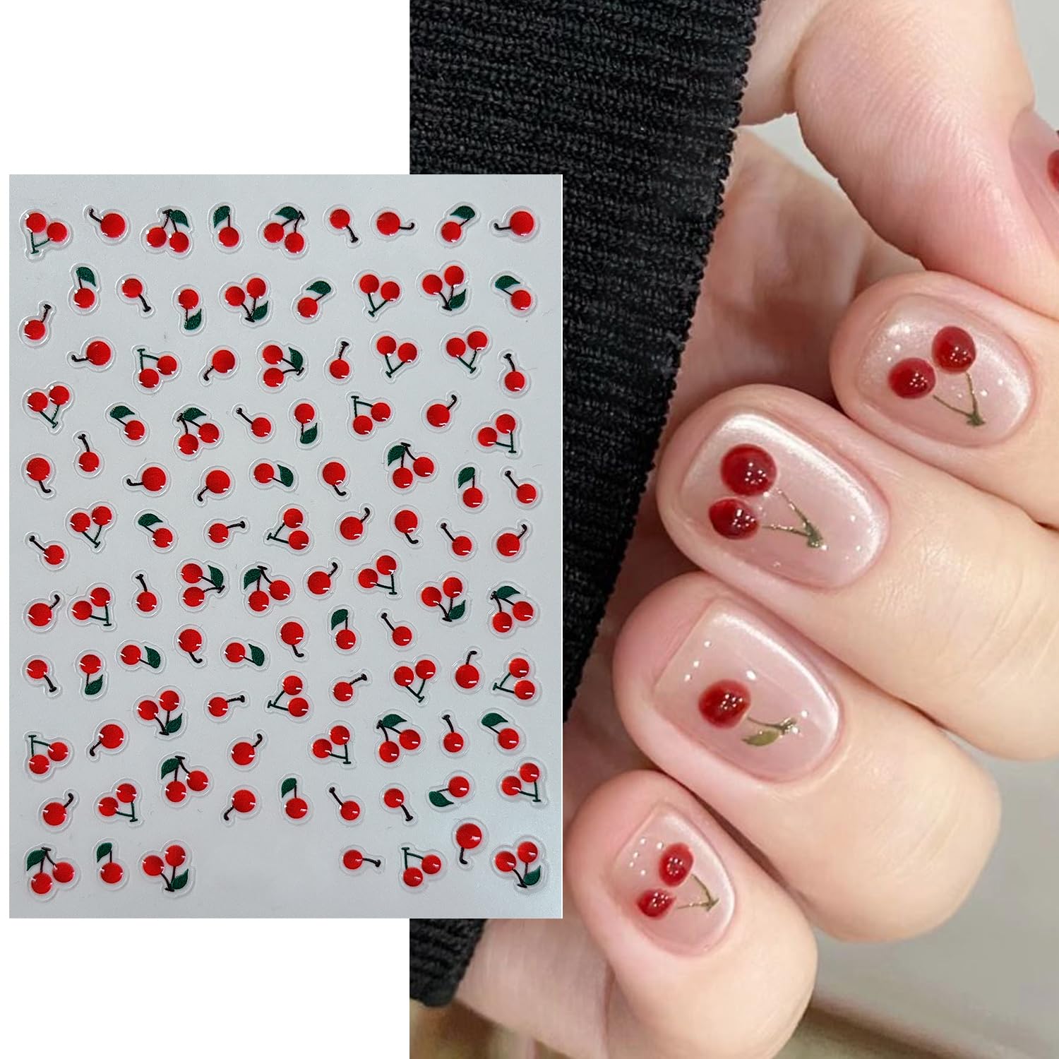 S.A.V.I 1 Sheet - 3D Jelly Cherry Nail Stickers 10x8 cm | Bright Red Cute Fruit Design | Self Adhesive DIY Nail Art Decals | Glossy Resin Manicure Accessories for Women & Girls-picture-26