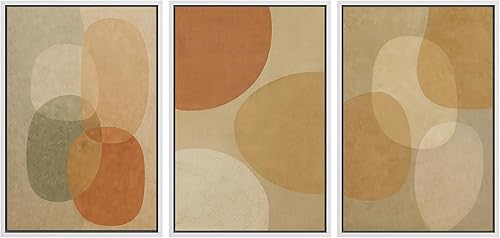 Miniatura 94 de SIGNLEADER Lienzo enmarcado para pared, juego de arte de collage de polígonos retro marrón tostado, ilustraciones con formas abstractas, arte